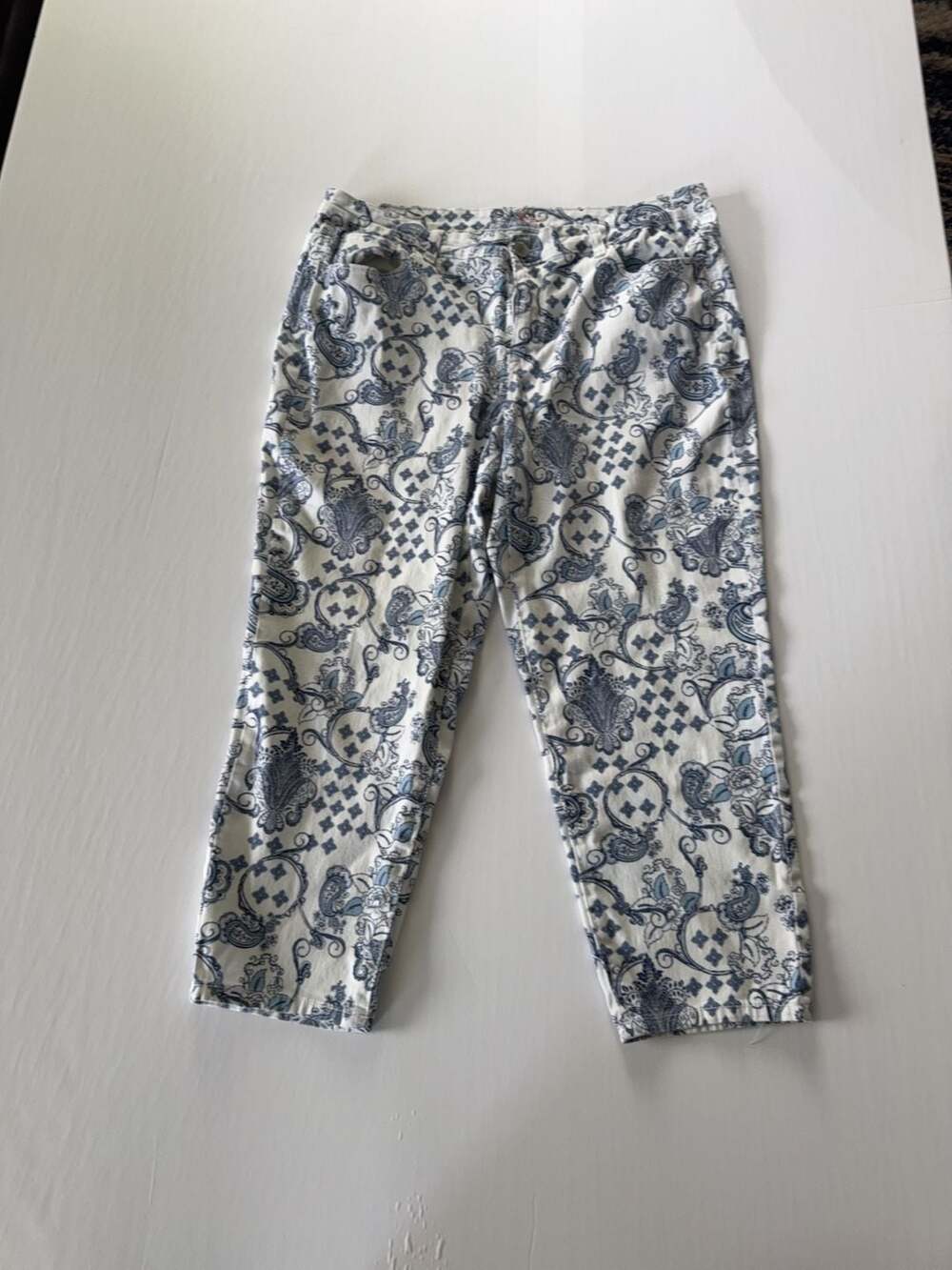 Style & Co. Blue and White Paisley Print Slim Leg Pants